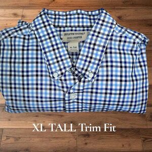 Duluth Trading Shirt Mens XL Tall Blue WrinkleFighter Button Down Plaid Trim Fit